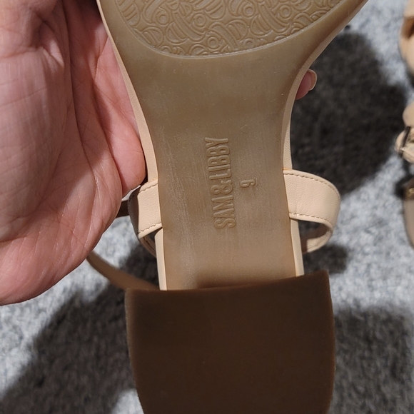 SAM & LIBBY Nude Open Toe Strappy Chunky Heels - Picture 4 of 5